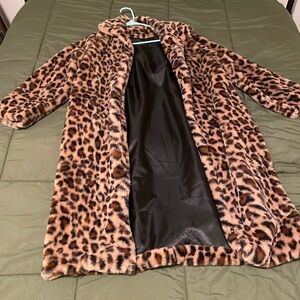 Animal print faux fur coat